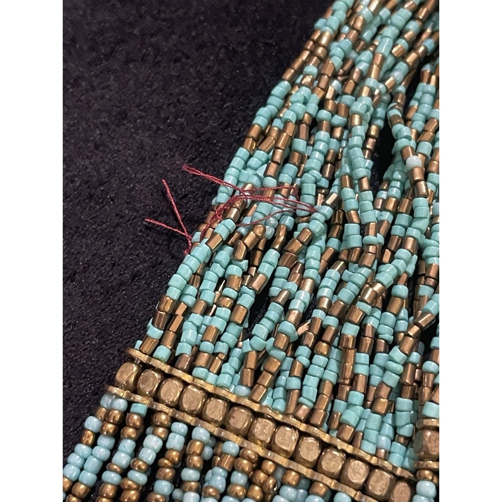 Multi Strand Turquoise Seed Bead Bib Necklace Boho Southwestern Statement Heavy - Picture 6 of 7